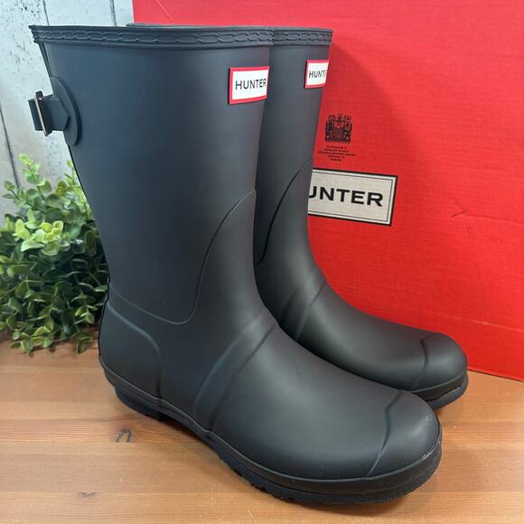 Hunter Women's Original Back Adjustable Short Rain Boots Black Size 10 - Picture 2 of 10